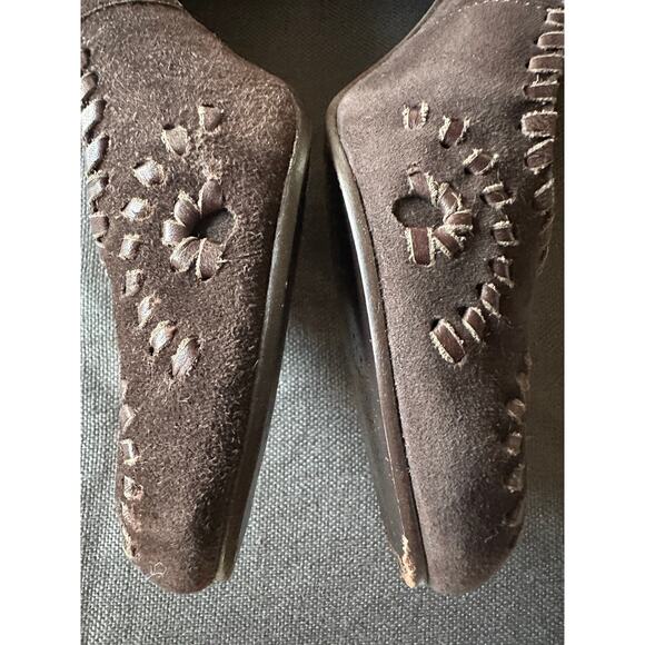 JACK ROGERS Chocolate Brown Suede Pumps Heels Size 8/9 stitched classy suede - Picture 10 of 16